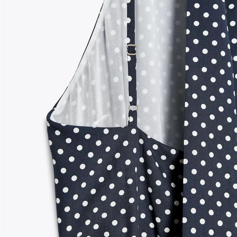 NWT Zara Women’s Polka Dot Midi Halter Dress Blue & White Belted XS 3555 - Picture 5 of 12